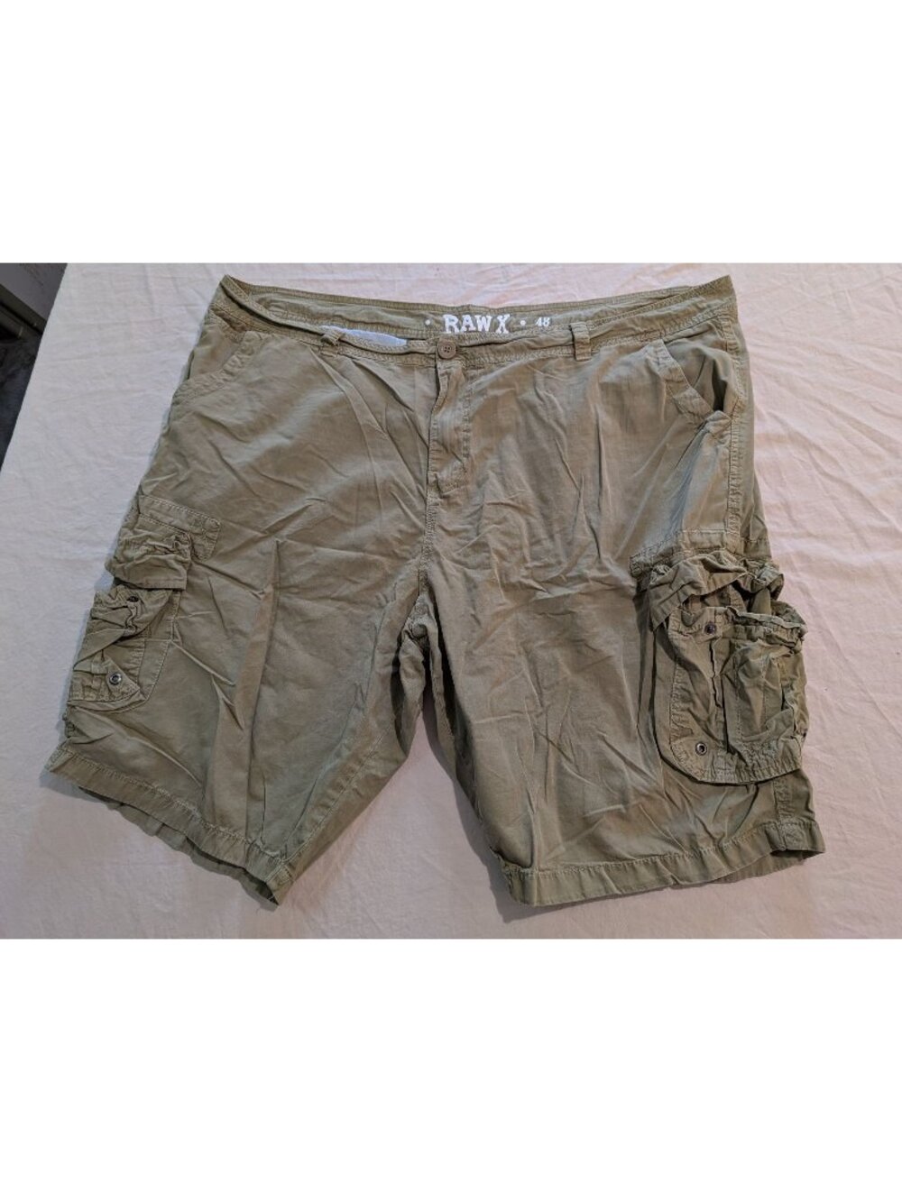 Raw X Mens Cargo Shorts Khaki Size 48 100% Cotton With Pockets Casual